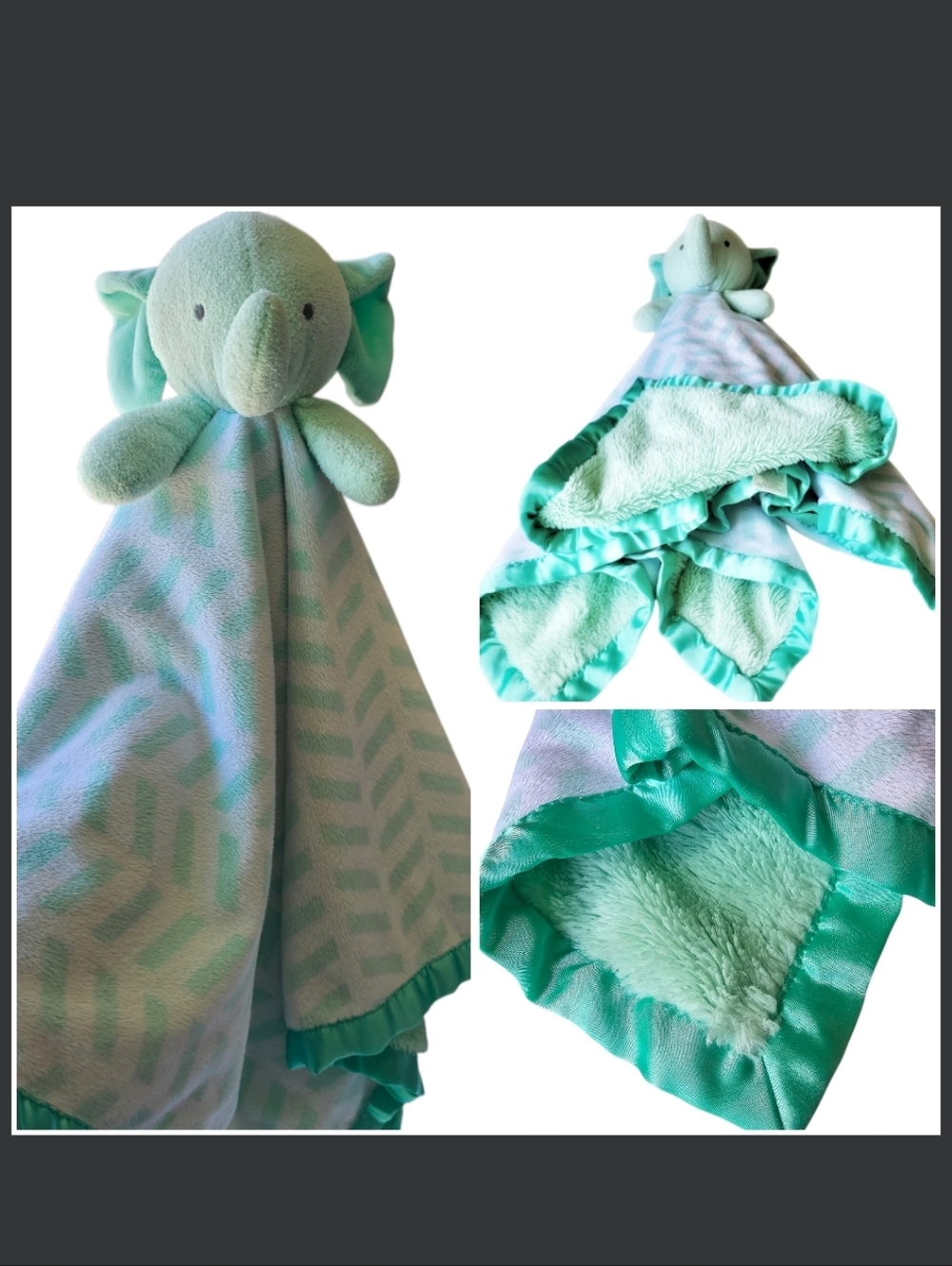 2017 Oversize Large Elephant Mint Green Chevron Lovey Blanket Satin Edge Fleece